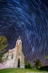 Iowa, St Donatus, Church, Meteor, star trail, night sky, astronomy