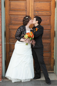 Wedding Bride LGBT Gay Fall kiss