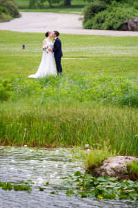 Morton Arboretum Wedding, Bride Groom Kiss Lake