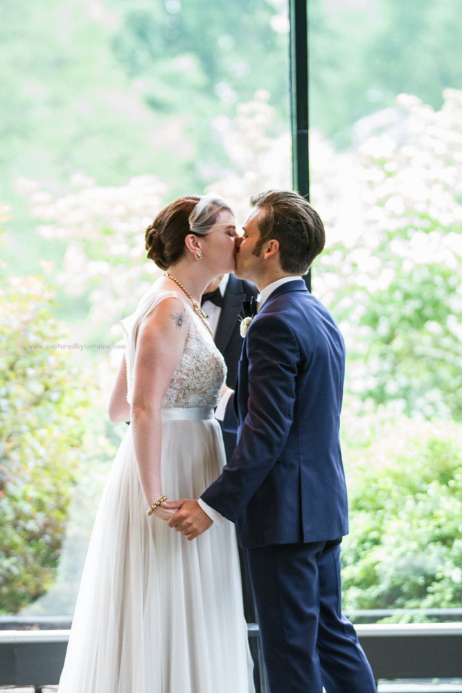 Morton Arboretum Wedding , Bride Groom First Kiss