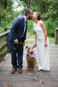 Bride groom kiss dog