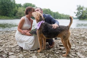 River wedding vows bride groom dog