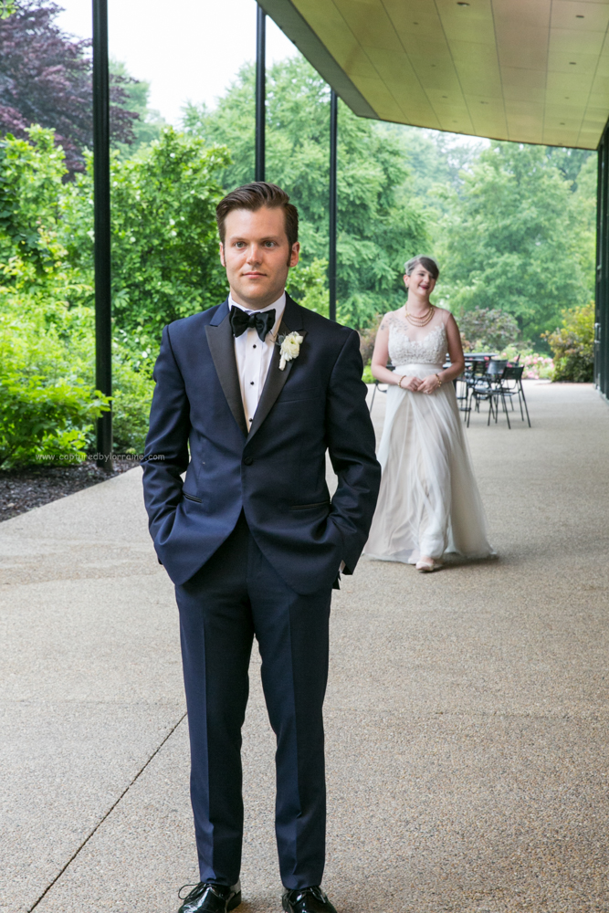 Morton Arboretum Wedding, First look for bride and groom.
