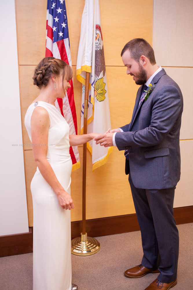 Wedding ceremony ring exchange, courthouse