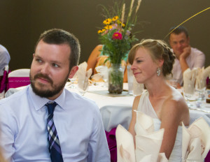 Bride and groom toast reaction